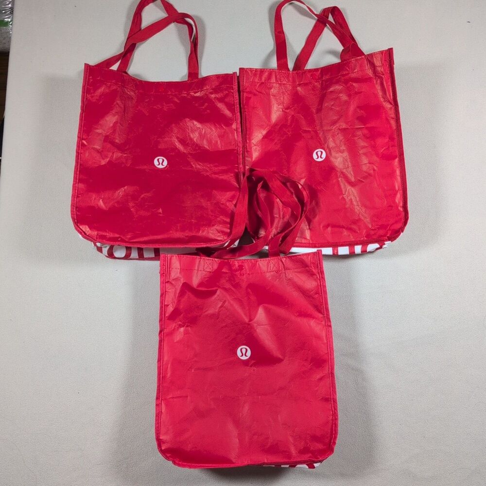 Lot of 3 Lululemon Reusable Shopping Tote Bag Large Red